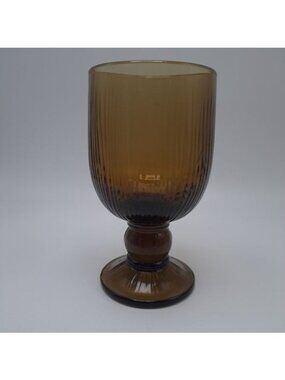 Pfaltzgraff Gourmet Heavy Brown Glass Stemmed Goblet 6.25" tall